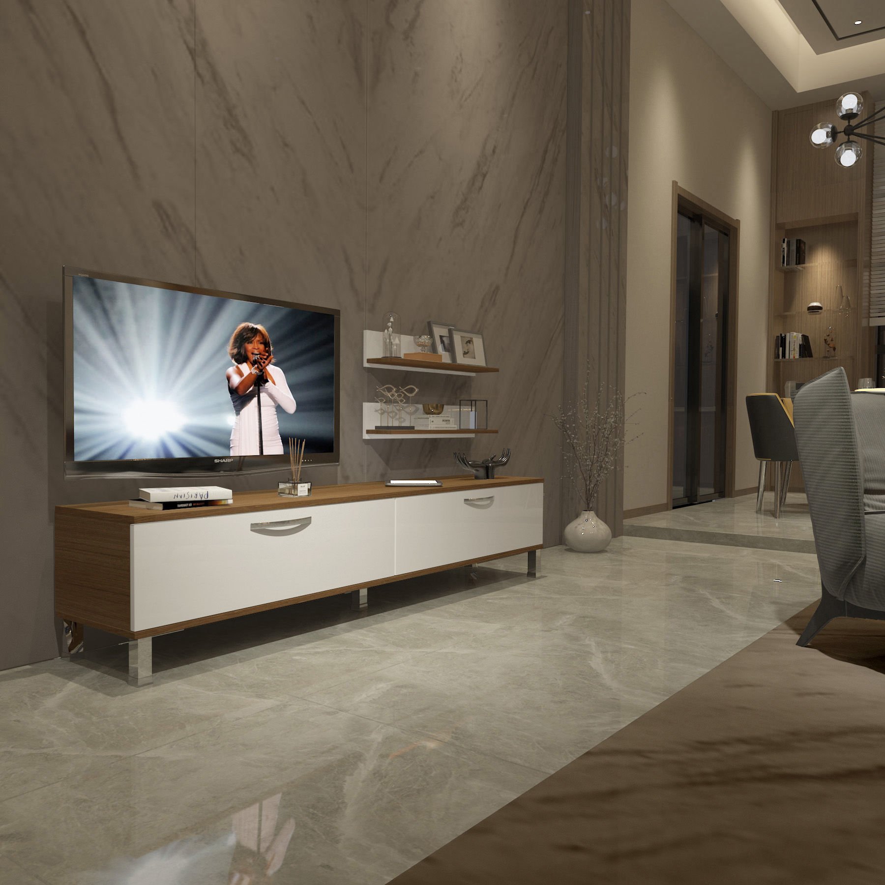 Decoraktiv Eko 4 Slm Std Krom Ayaklı Tv Ünitesi Tv Sehpası