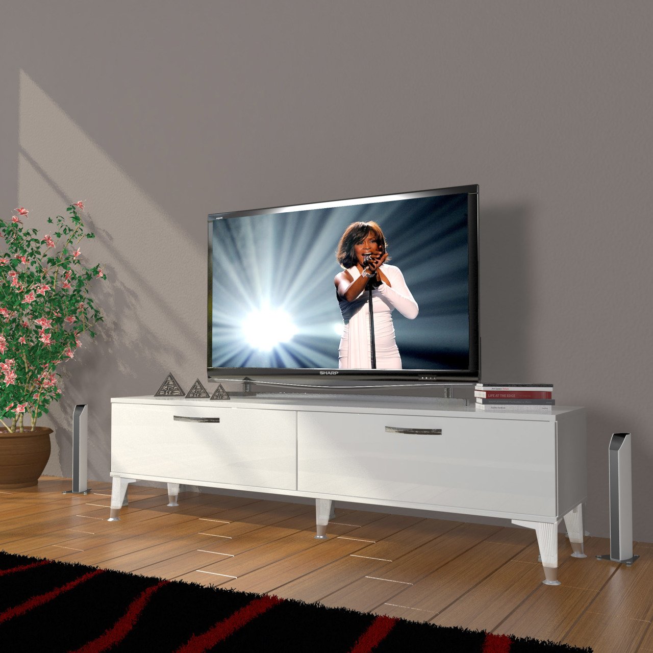 Decoraktiv Eko 140 Slm Std Silver Tv Ünitesi Tv Sehpası Parlak Beyaz