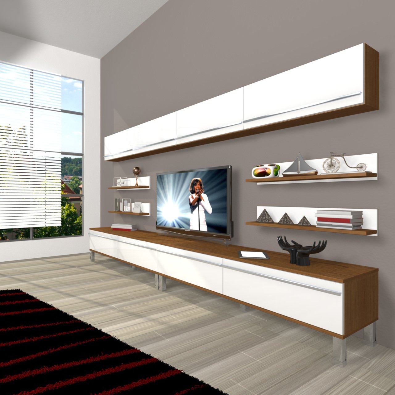 Decoraktiv Eko 360Y Mdf Krom Ayaklı Tv Ünitesi Tv Sehpası Ceviz - Beyaz