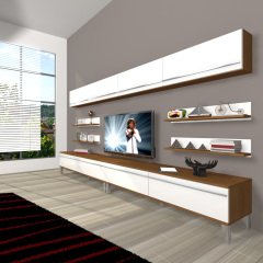 Decoraktiv Eko 360Y Mdf Krom Ayaklı Tv Ünitesi Tv Sehpası Ceviz - Beyaz
