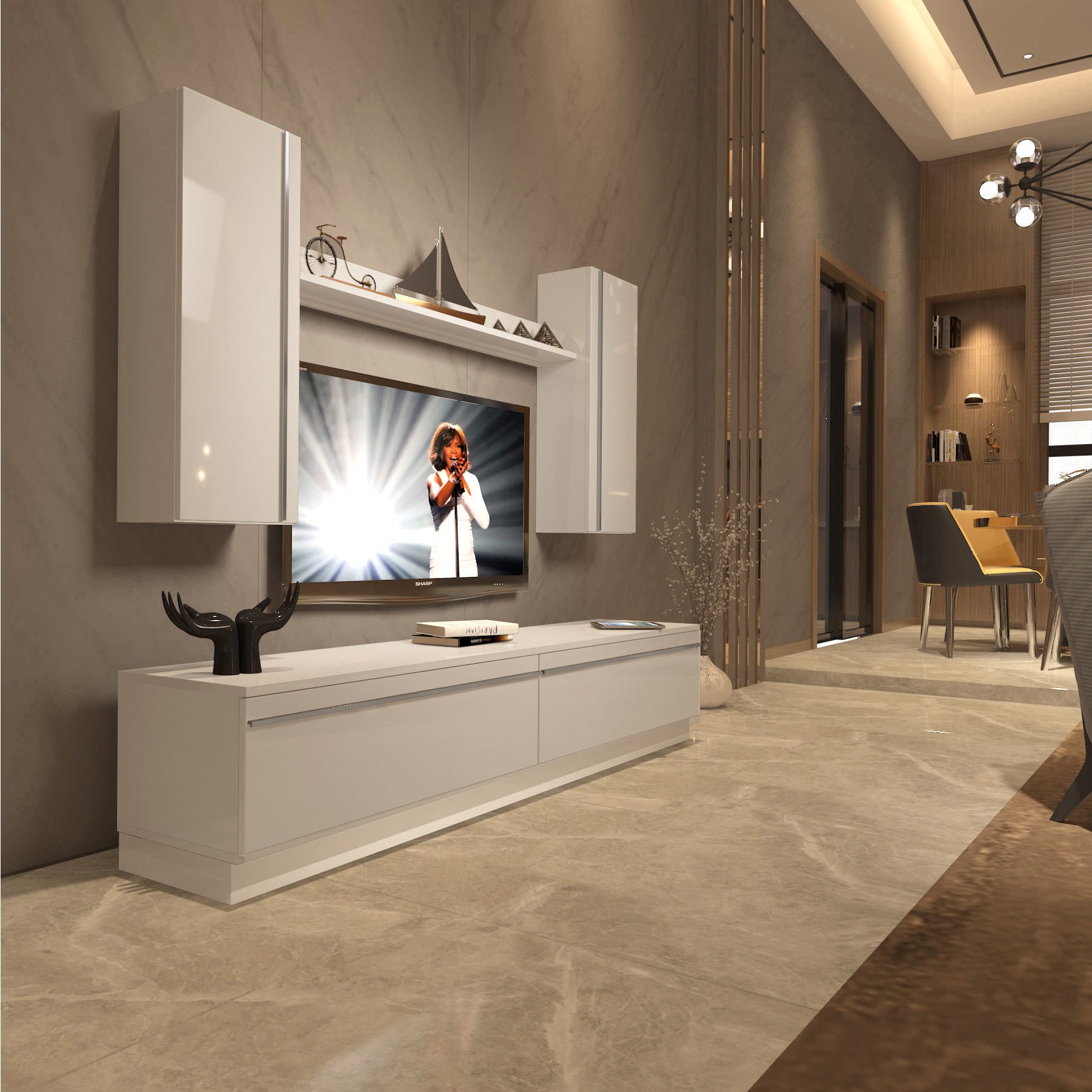 Decoraktiv Eko 5DB Mdf Std Tv Ünitesi Tv Sehpası Parlak Beyaz