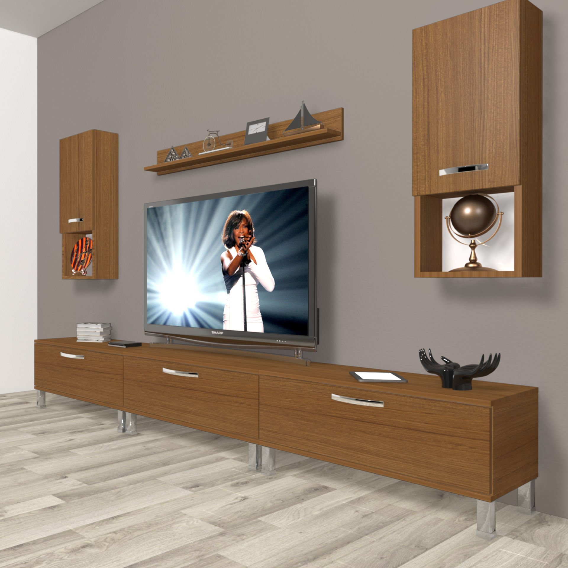 Decoraktiv Eko 270da Mdf Krom Ayaklı Tv Ünitesi Tv Sehpası Ceviz