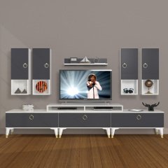 Decoraktiv Ekoflex 8DA Mdf Gold Tv Ünitesi Tv Sehpası Beyaz - Antrasit