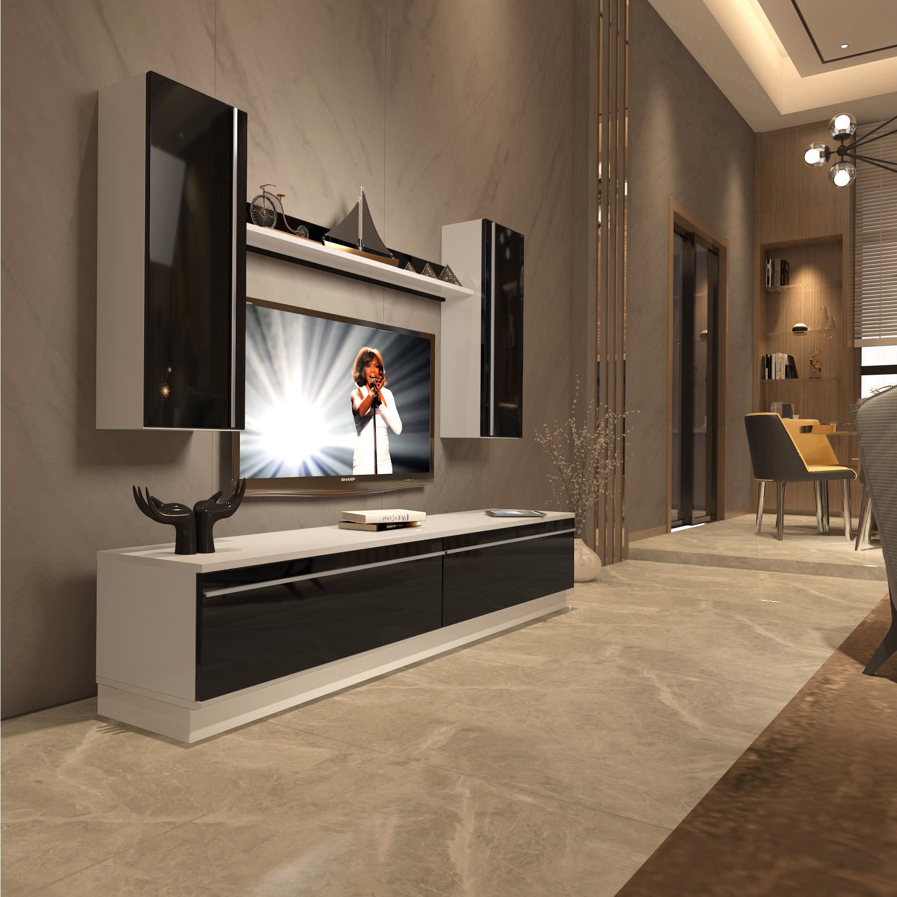 Decoraktiv Eko 5DB Mdf Std Tv Ünitesi Tv Sehpası Beyaz - Siyah