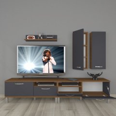 Decoraktiv Eko 5220D Mdf Krom Ayaklı Tv Ünitesi Tv Sehpası Ceviz - Antrasit