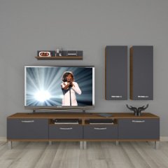 Decoraktiv Eko 5220D Mdf Krom Ayaklı Tv Ünitesi Tv Sehpası Ceviz - Antrasit