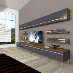 Decoraktiv Eko 360Y Mdf Krom Ayaklı Tv Ünitesi Tv Sehpası Ceviz - Antrasit