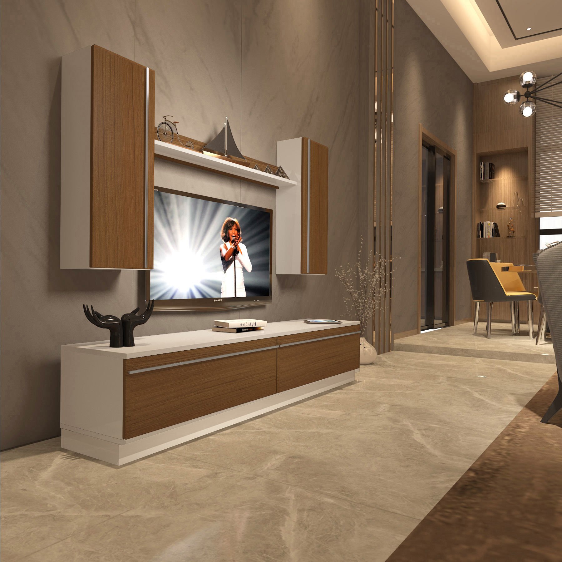 Decoraktiv Eko 5DB Mdf Std Tv Ünitesi Tv Sehpası Beyaz - Ceviz