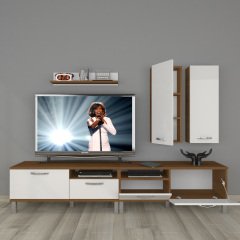 Decoraktiv Eko 5220D Mdf Krom Ayaklı Tv Ünitesi Tv Sehpası Ceviz - Beyaz