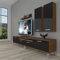 Decoraktiv Eko 5220D Mdf Krom Ayaklı Tv Ünitesi Tv Sehpası Ceviz - Siyah