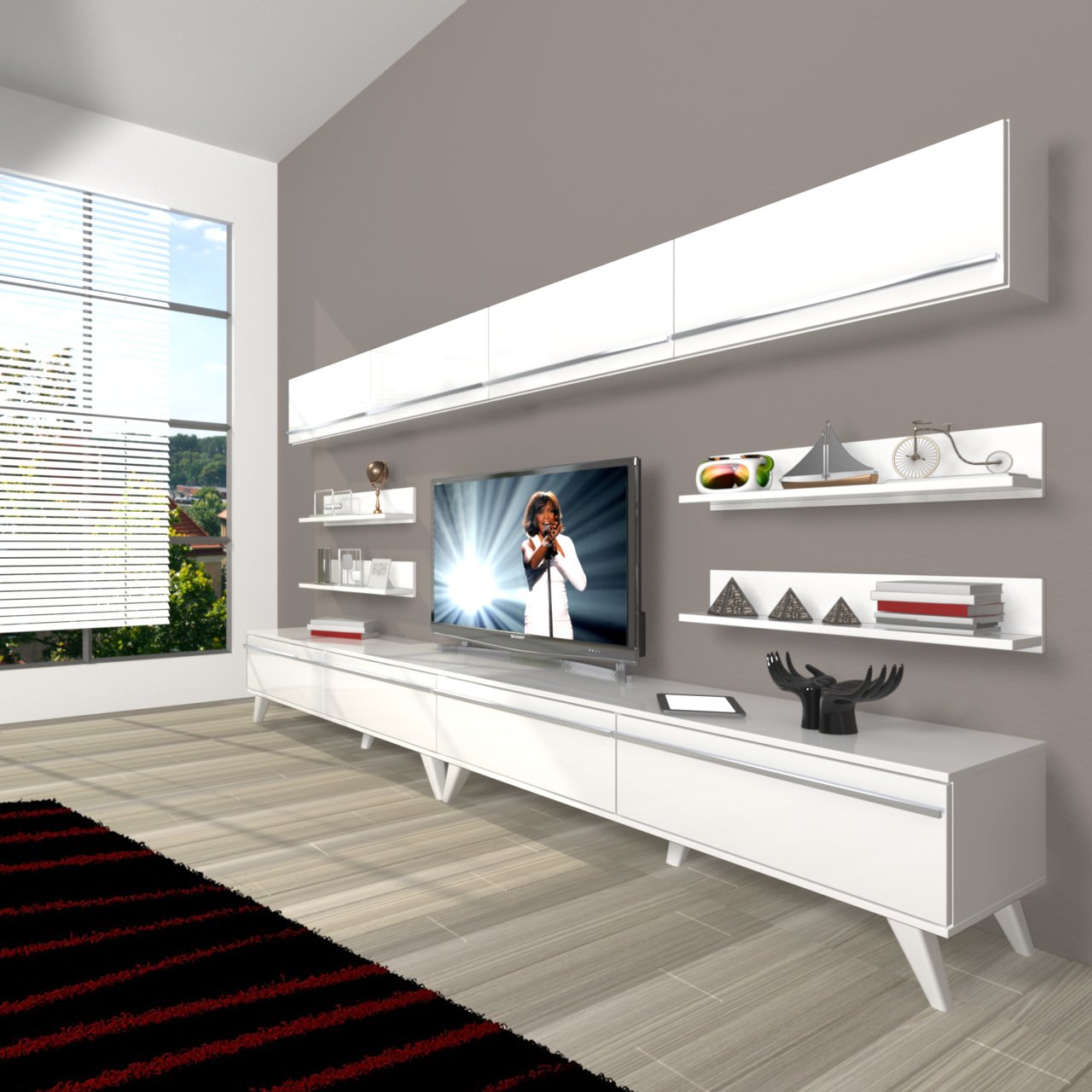 Decoraktiv Eko 360Y Mdf Retro Tv Ünitesi Tv Sehpası Parlak Beyaz