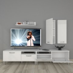 Decoraktiv Eko 5220D Mdf Krom Ayaklı Tv Ünitesi Tv Sehpası Parlak Beyaz