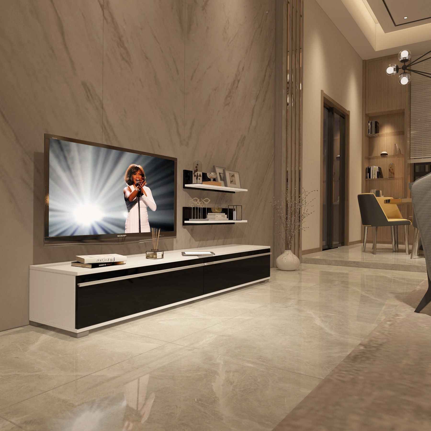 Decoraktiv Eko 4 Mdf Std Tv Ünitesi Tv Sehpası Beyaz - Siyah