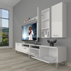 Decoraktiv Eko 5220D Mdf Krom Ayaklı Tv Ünitesi Tv Sehpası Parlak Beyaz