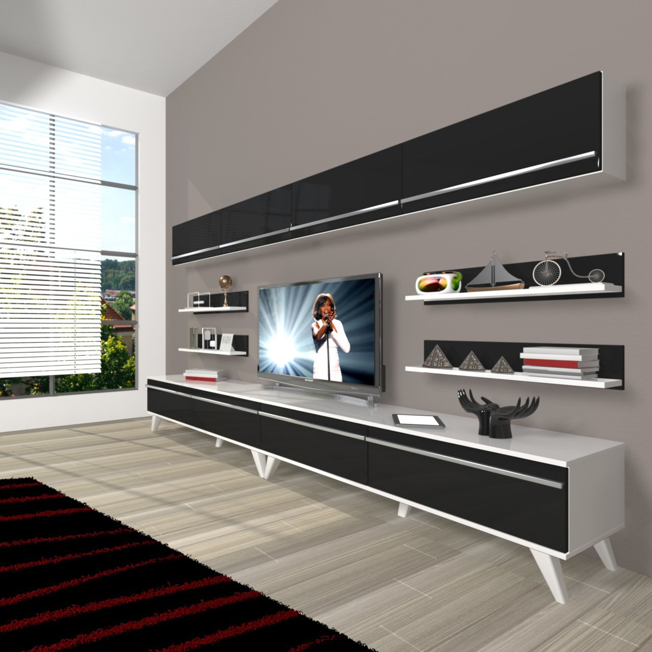 Decoraktiv Eko 360Y Mdf Retro Tv Ünitesi Tv Sehpası Beyaz - Siyah
