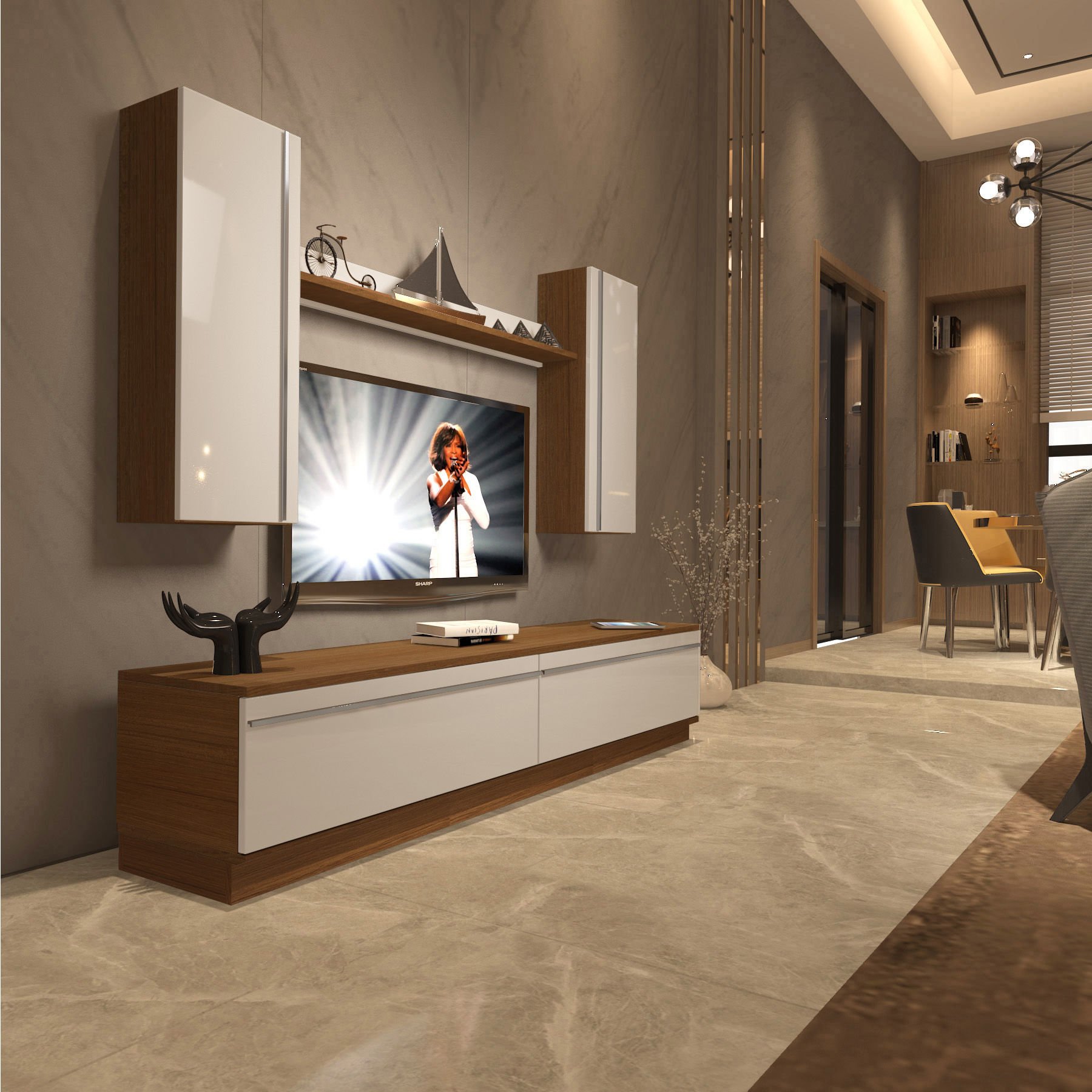 Decoraktiv Eko 5DB Mdf Std Tv Ünitesi Tv Sehpası Ceviz - Beyaz