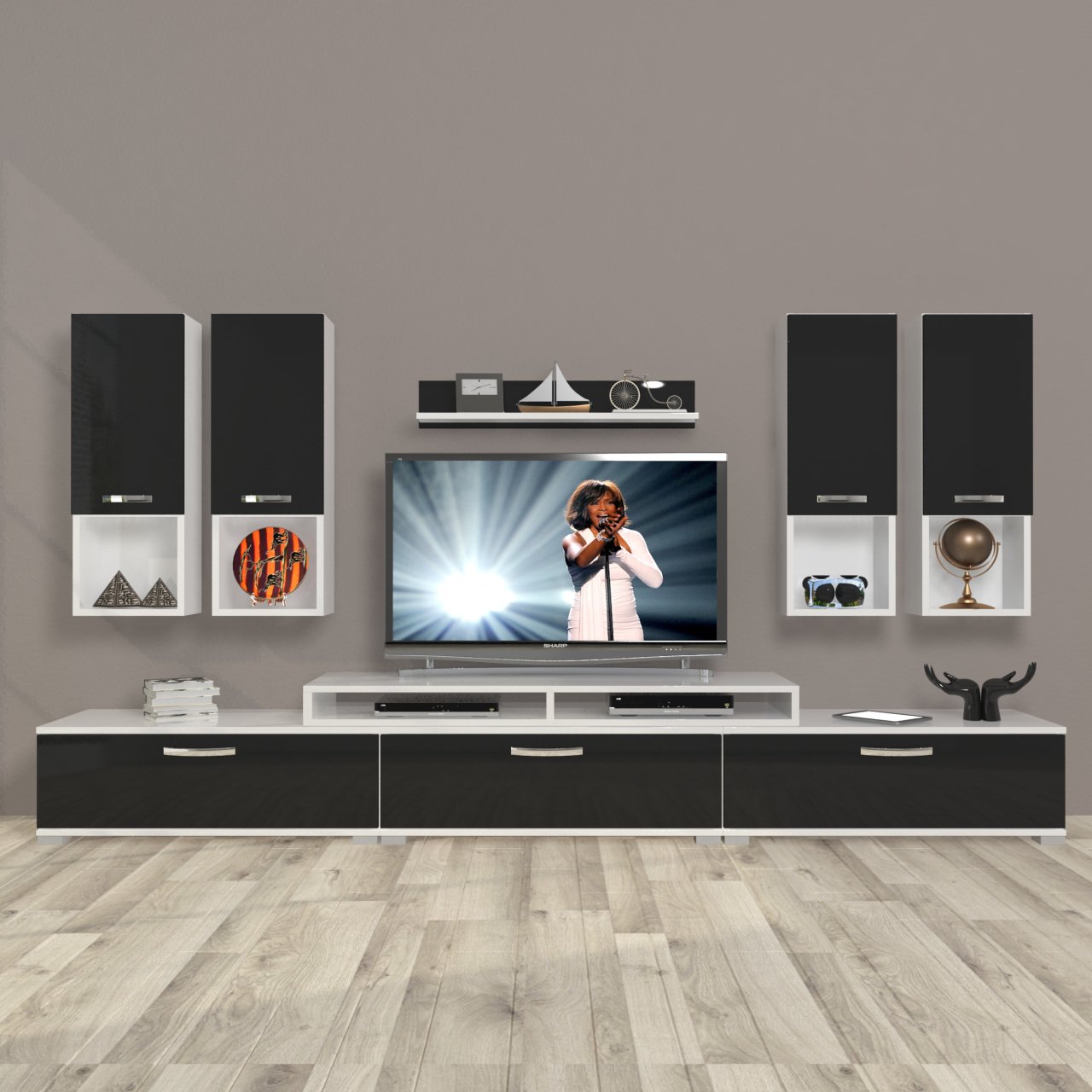 Decoraktiv Ekoflex 8DA Slm Tv Ünitesi Tv Sehpası Beyaz - Siyah
