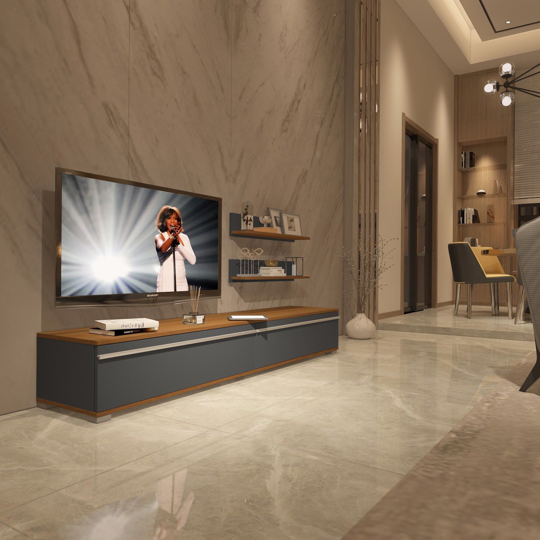 Decoraktiv Eko 4 Mdf Std Tv Ünitesi Tv Sehpası Ceviz - Antrasit