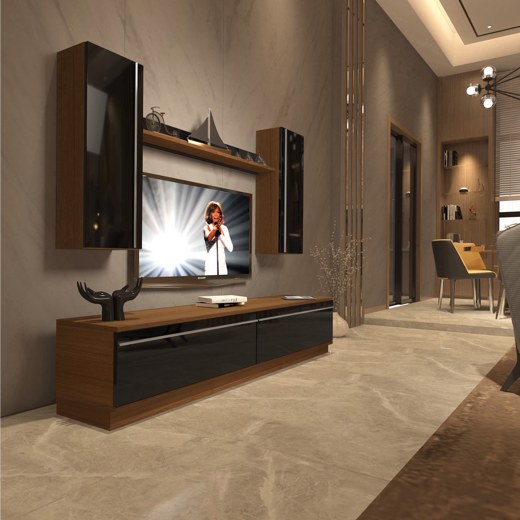 Decoraktiv Eko 5DB Mdf Std Tv Ünitesi Tv Sehpası Ceviz - Siyah