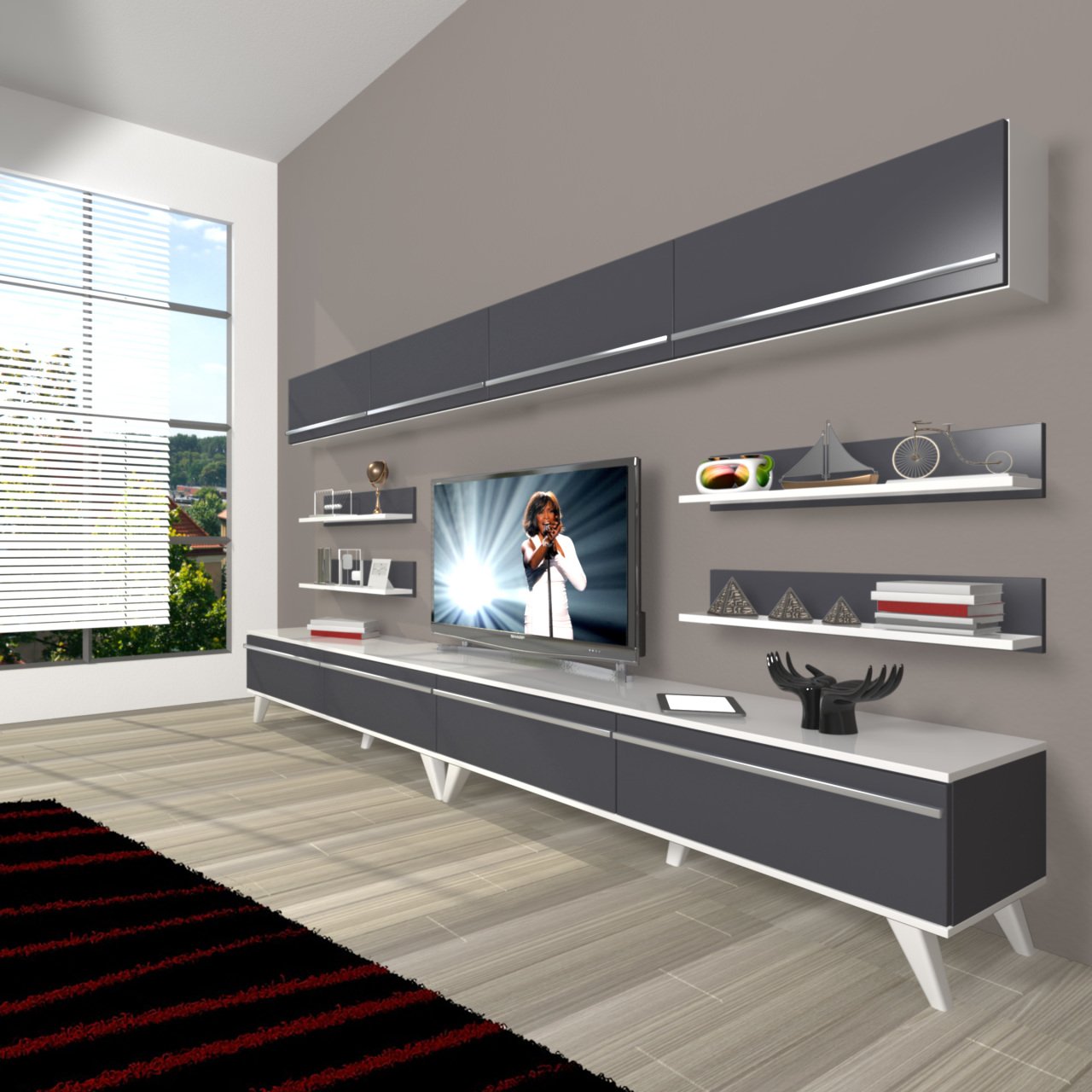 Decoraktiv Eko 360Y Mdf Retro Tv Ünitesi Tv Sehpası Beyaz - Antrasit