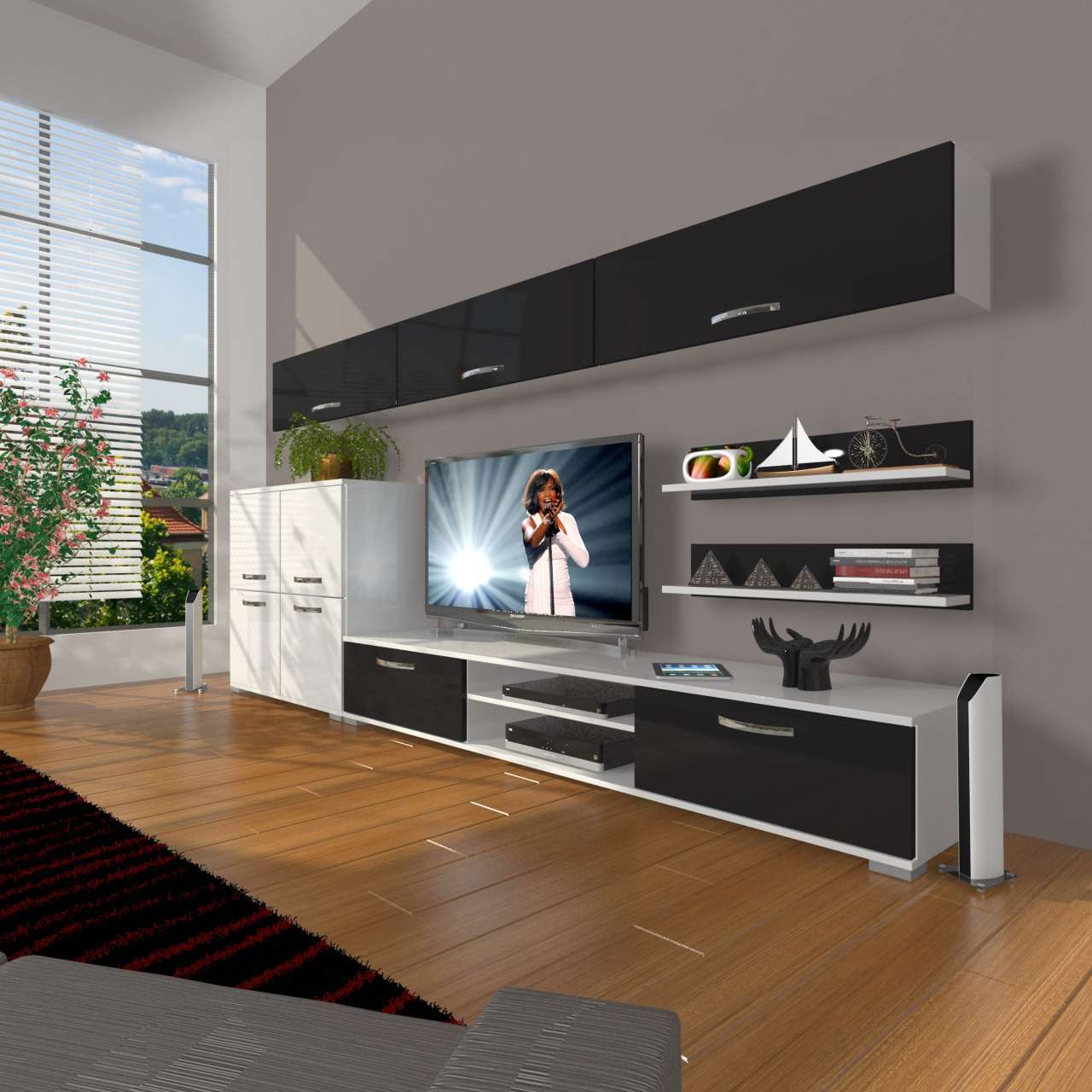 Decoraktiv Eko 8 Mdf Dvd Tv Ünitesi Tv Sehpası Beyaz - Siyah