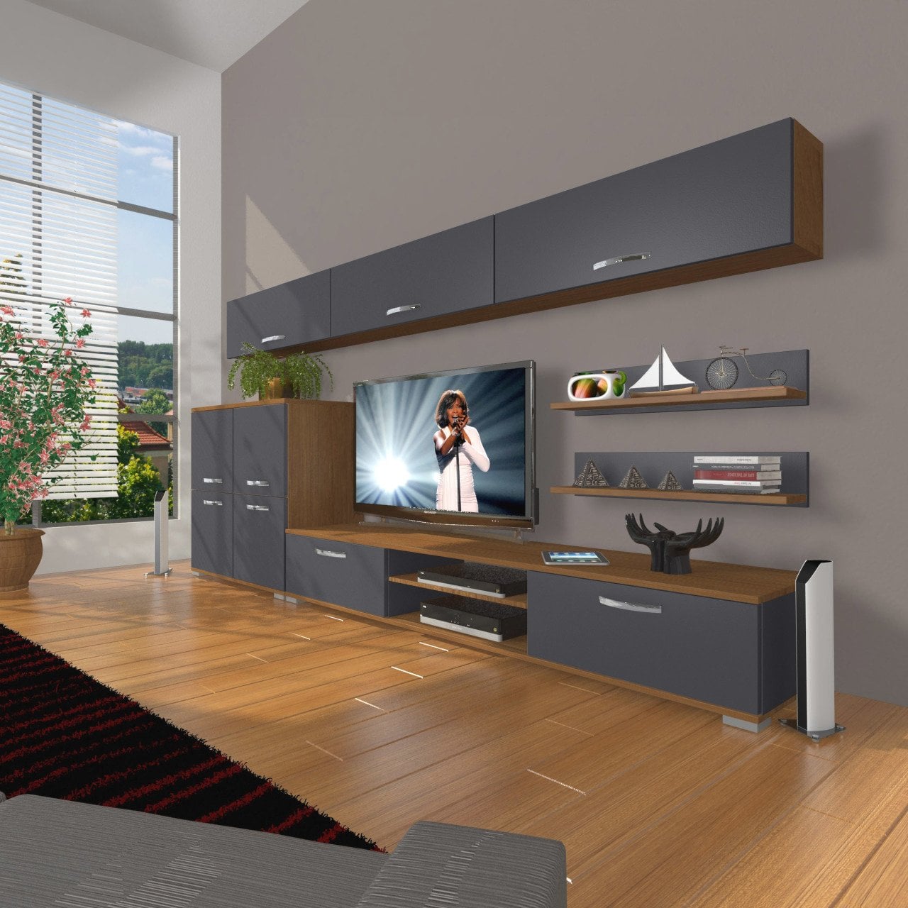 Decoraktiv Eko 8 Mdf Dvd Tv Ünitesi Tv Sehpası Ceviz - Antrasit