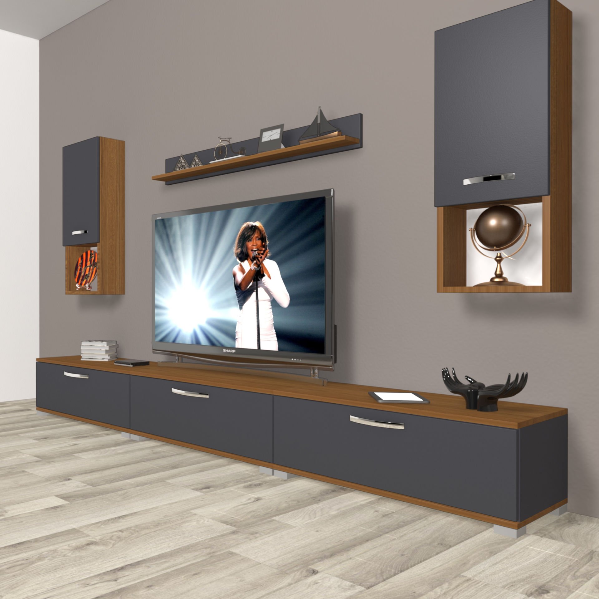 Decoraktiv Eko 270da Mdf Tv Ünitesi Tv Sehpası Ceviz - Antrasit