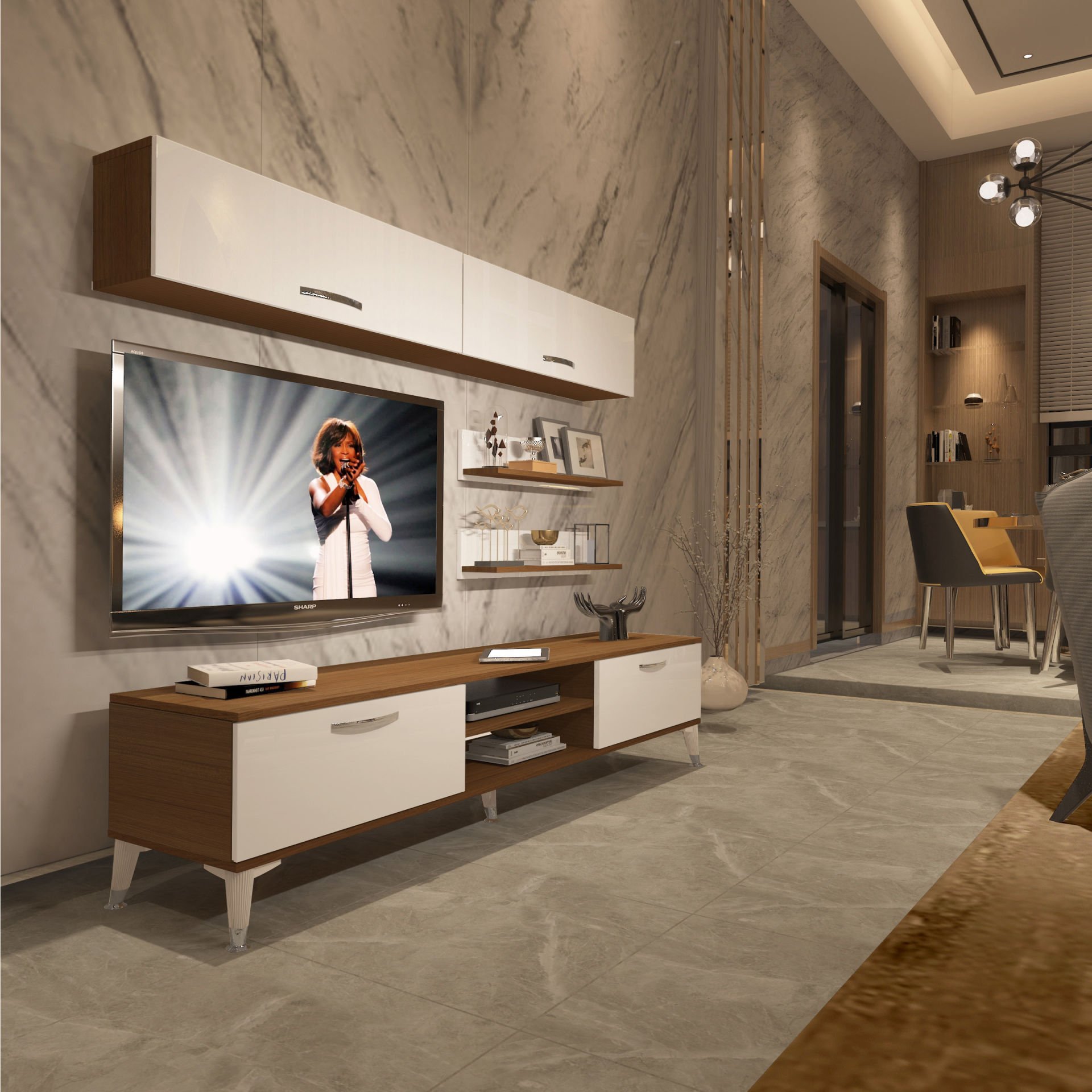 Decoraktiv Eko 5 Mdf Dvd Silver Tv Ünitesi Tv Sehpası Ceviz - Beyaz