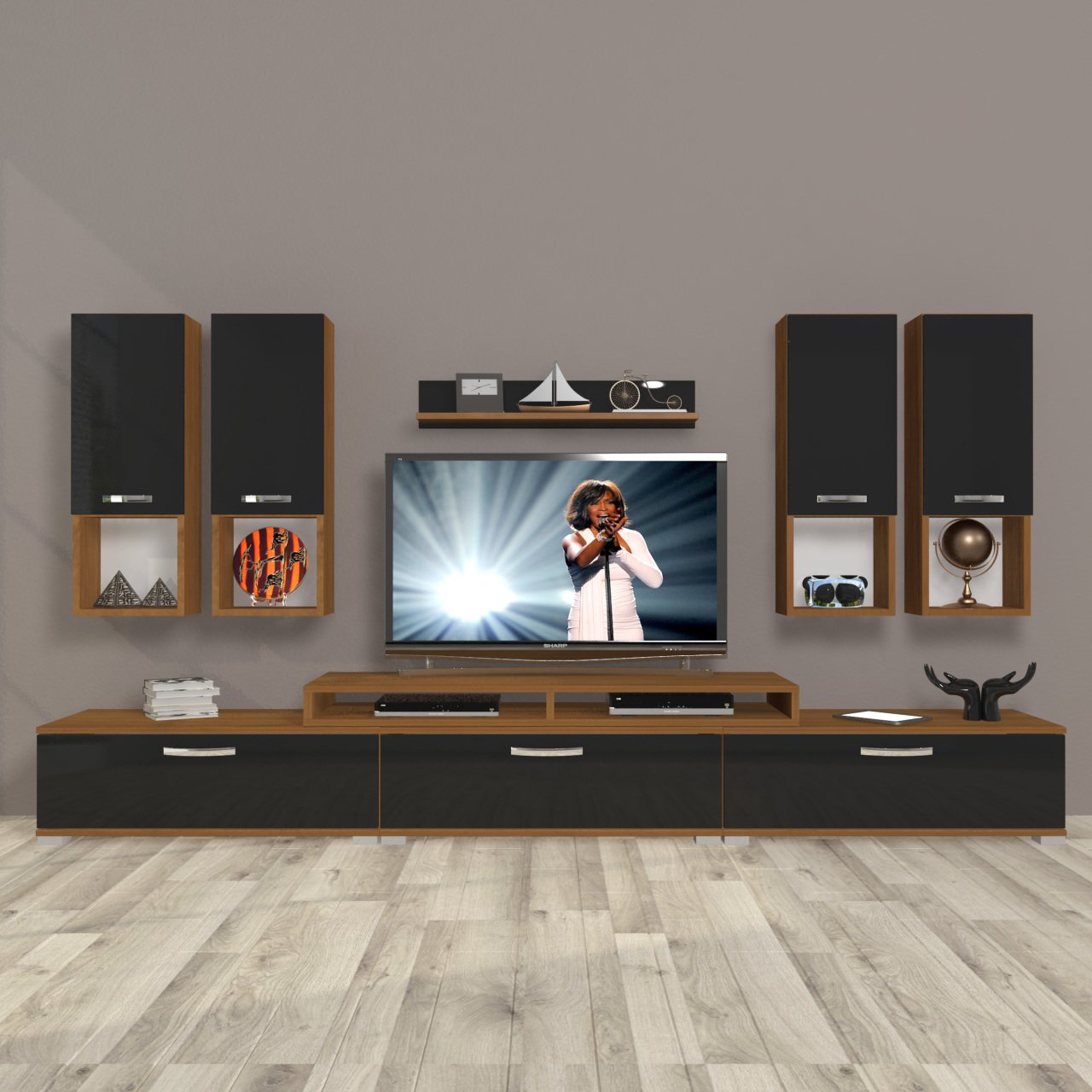 Decoraktiv Ekoflex 8DA Slm Tv Ünitesi Tv Sehpası Ceviz - Siyah