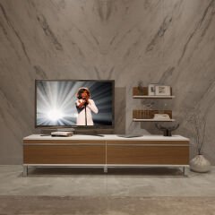 Decoraktiv Eko 4 Mdf Std Krom Ayaklı Tv Ünitesi Tv Sehpası Beyaz - Ceviz