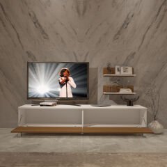 Decoraktiv Eko 4 Mdf Std Krom Ayaklı Tv Ünitesi Tv Sehpası Beyaz - Ceviz