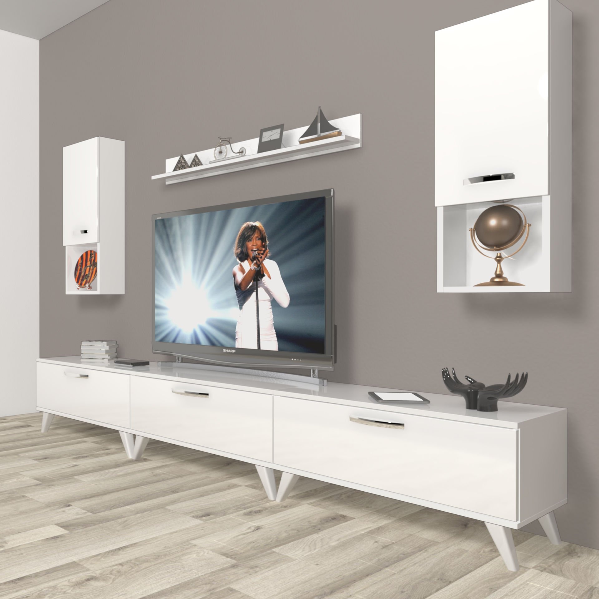 Decoraktiv Eko 270da Mdf Retro Tv Ünitesi Tv Sehpası Parlak Beyaz