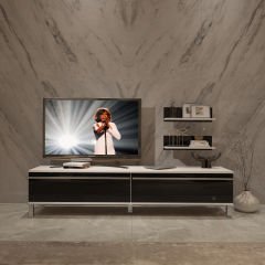 Decoraktiv Eko 4 Mdf Std Krom Ayaklı Tv Ünitesi Tv Sehpası Beyaz - Siyah