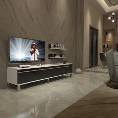 Decoraktiv Eko 4 Mdf Std Krom Ayaklı Tv Ünitesi Tv Sehpası Beyaz - Siyah