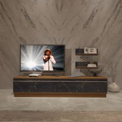 Decoraktiv Eko 5DB Mdf Std Tv Ünitesi Tv Sehpası Ceviz - Siyah Mermer