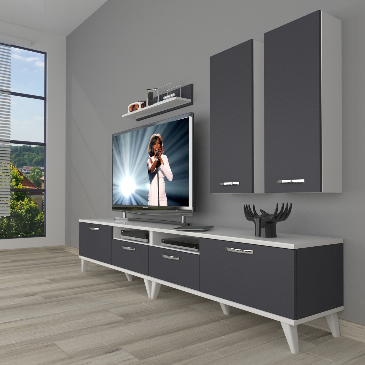 Decoraktiv Eko 5220D Mdf Retro Tv Ünitesi Tv Sehpası Beyaz - Antrasit
