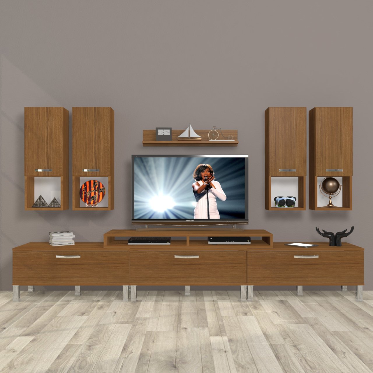 Decoraktiv Ekoflex 8DA Slm Krom Ayaklı Tv Ünitesi Tv Sehpası Ceviz