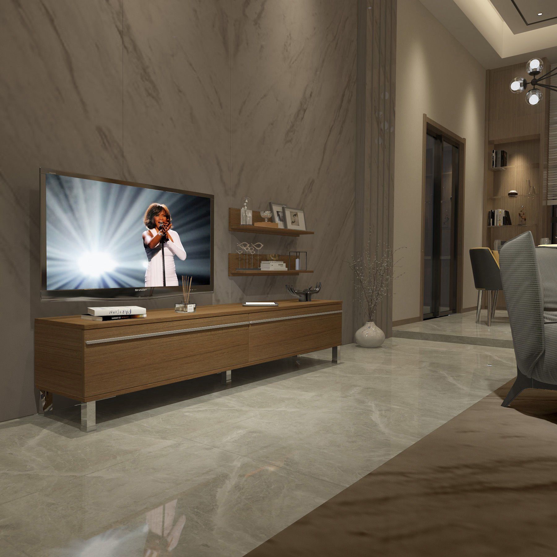 Decoraktiv Eko 4 Mdf Std Krom Ayaklı Tv Ünitesi Tv Sehpası Ceviz