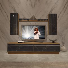 Decoraktiv Eko 5DB Mdf Std Tv Ünitesi Tv Sehpası Pera - Siyah Mermer