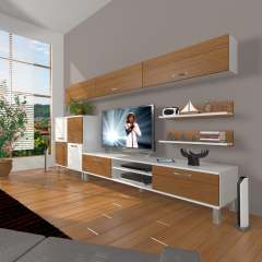 Decoraktiv Eko 8 Mdf Dvd Krom Ayaklı Tv Ünitesi Tv Sehpası Beyaz - Ceviz