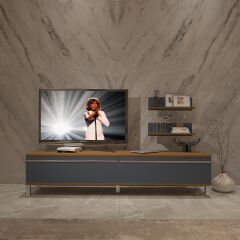 Decoraktiv Eko 4 Mdf Std Krom Ayaklı Tv Ünitesi Tv Sehpası Ceviz - Antrasit