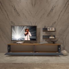 Decoraktiv Eko 4 Mdf Std Krom Ayaklı Tv Ünitesi Tv Sehpası Ceviz - Antrasit