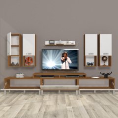Decoraktiv Ekoflex 8DA Slm Krom Ayaklı Tv Ünitesi Tv Sehpası Ceviz - Beyaz