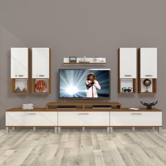 Decoraktiv Ekoflex 8DA Slm Krom Ayaklı Tv Ünitesi Tv Sehpası Ceviz - Beyaz