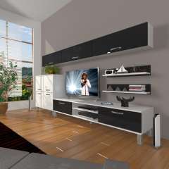 Decoraktiv Eko 8 Mdf Dvd Krom Ayaklı Tv Ünitesi Tv Sehpası Beyaz - Siyah