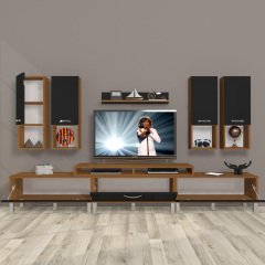 Decoraktiv Ekoflex 8DA Slm Krom Ayaklı Tv Ünitesi Tv Sehpası Ceviz - Siyah