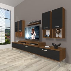Decoraktiv Ekoflex 8DA Slm Krom Ayaklı Tv Ünitesi Tv Sehpası Ceviz - Siyah