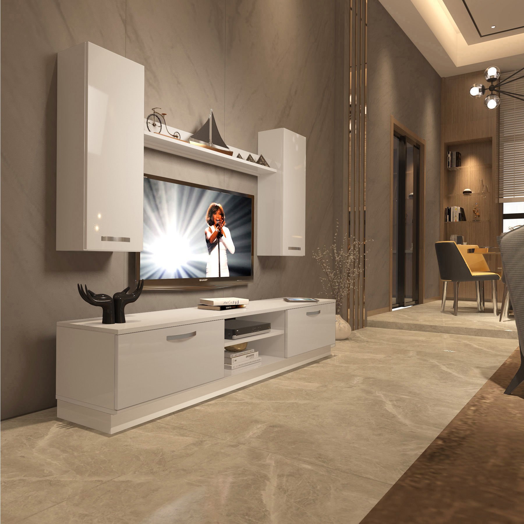 Decoraktiv Eko 5DB Mdf Dvd Tv Ünitesi Tv Sehpası Parlak Beyaz