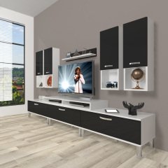 Decoraktiv Ekoflex 8DA Slm Krom Ayaklı Tv Ünitesi Tv Sehpası Beyaz - Siyah