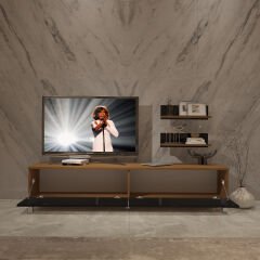 Decoraktiv Eko 4 Mdf Std Krom Ayaklı Tv Ünitesi Tv Sehpası Ceviz - Siyah